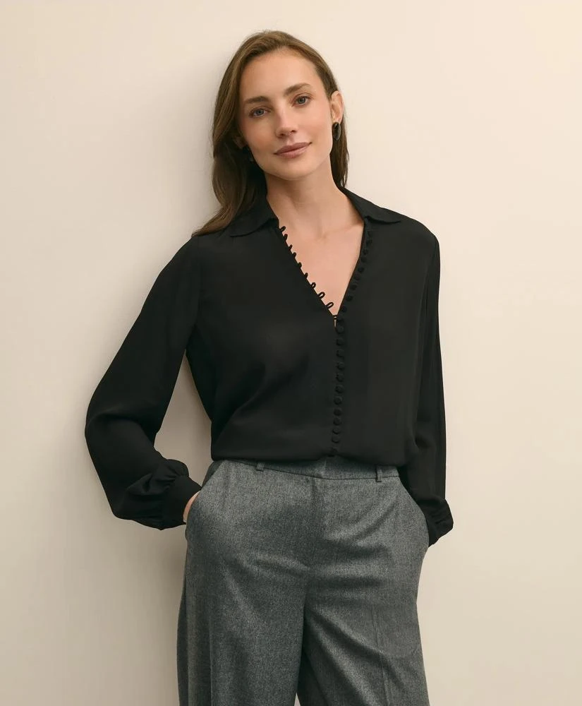 Brooks Brothers Crepe Open V-Neck Blouse