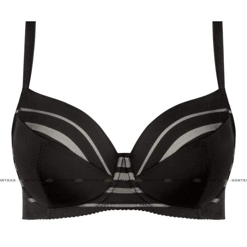 TRUEDAMES Full Figure Padded Striped Bra Black 2