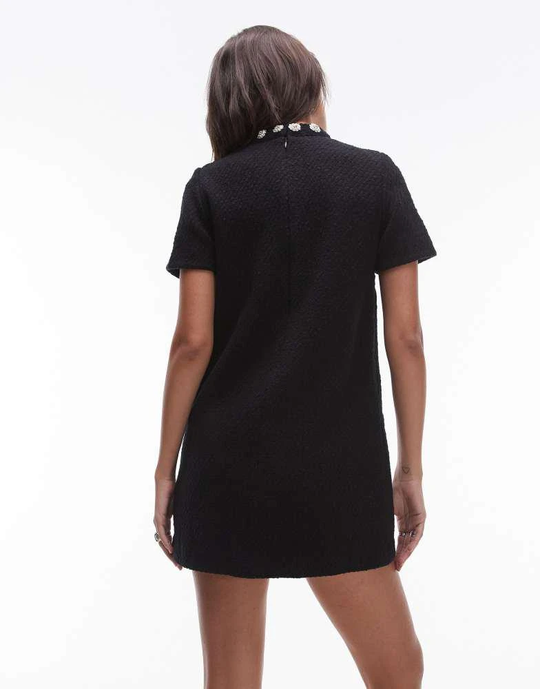 & Other Stories & Other Stories tweed mini dress with embellished neckline in black 2