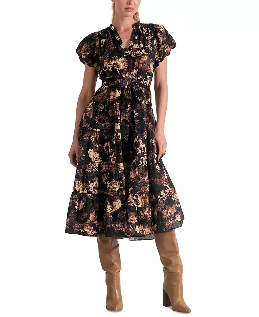 Elan Women's Cotton Printed-Voile Tie-Waist Midi Dress 1