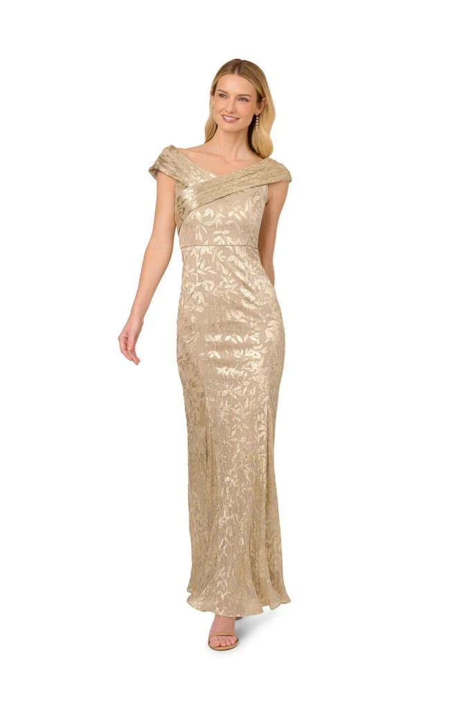 Adrianna Papell Foil leaf mermaid gown 5