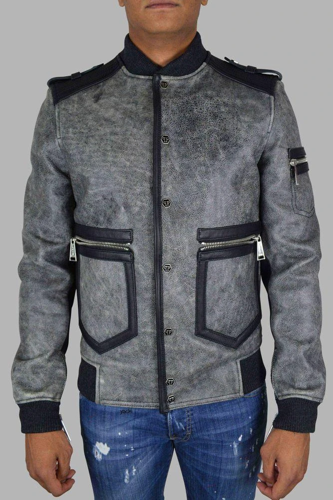 Philipp Plein Aged Gray Leather Jacket 3