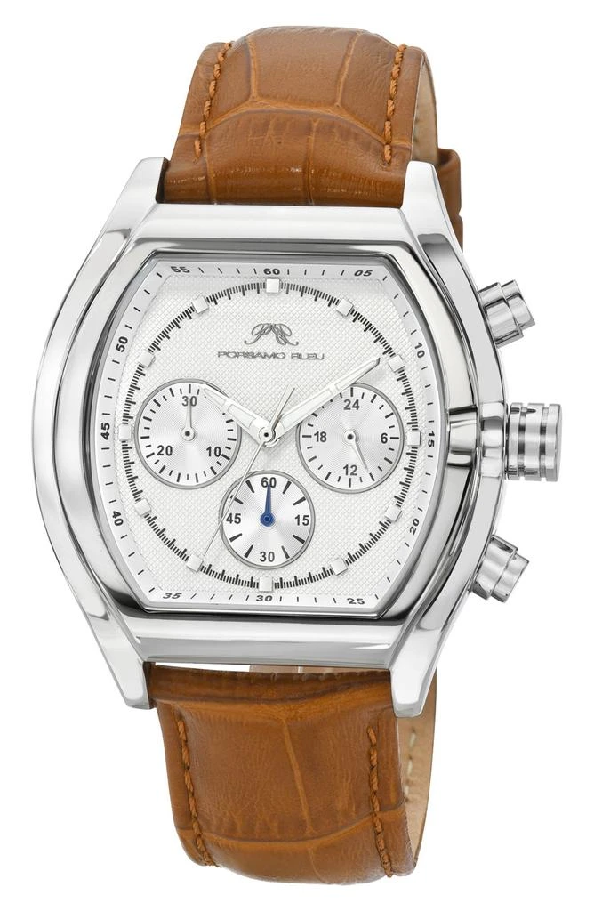 Porsamo Bleu Roman Chronograph Croc Embossed Leather Strap Watch, 42mm 1