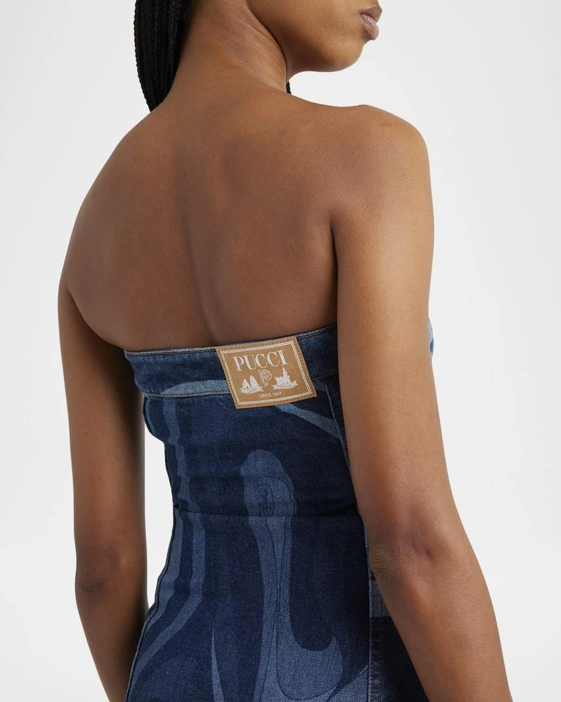 EMILIO PUCCI Strapless Marmo-Print Denim Button-Front Mini Dress - Dresses  & Skirts - Free Shipping