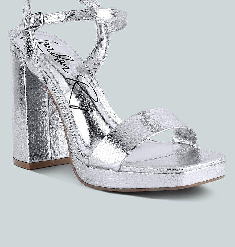 London Rag Merengue Textured High Block Heel Sandals