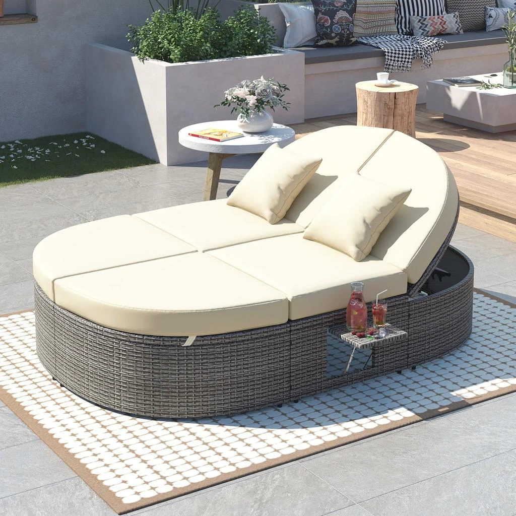 Streamdale Furniture Streamdale Rattan 2-Person Daybed with Cushions 
Pillows