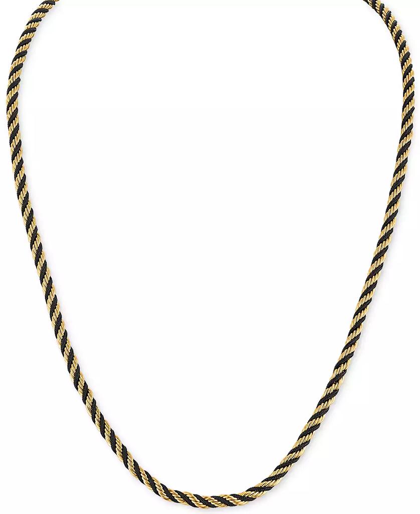 Esquire Men's Jewelry Black Cord Intertwined Rope Link 22" Chain Necklace in Gold-Tone Ion-Plated Stainless Steel, Exclusively at Macy's