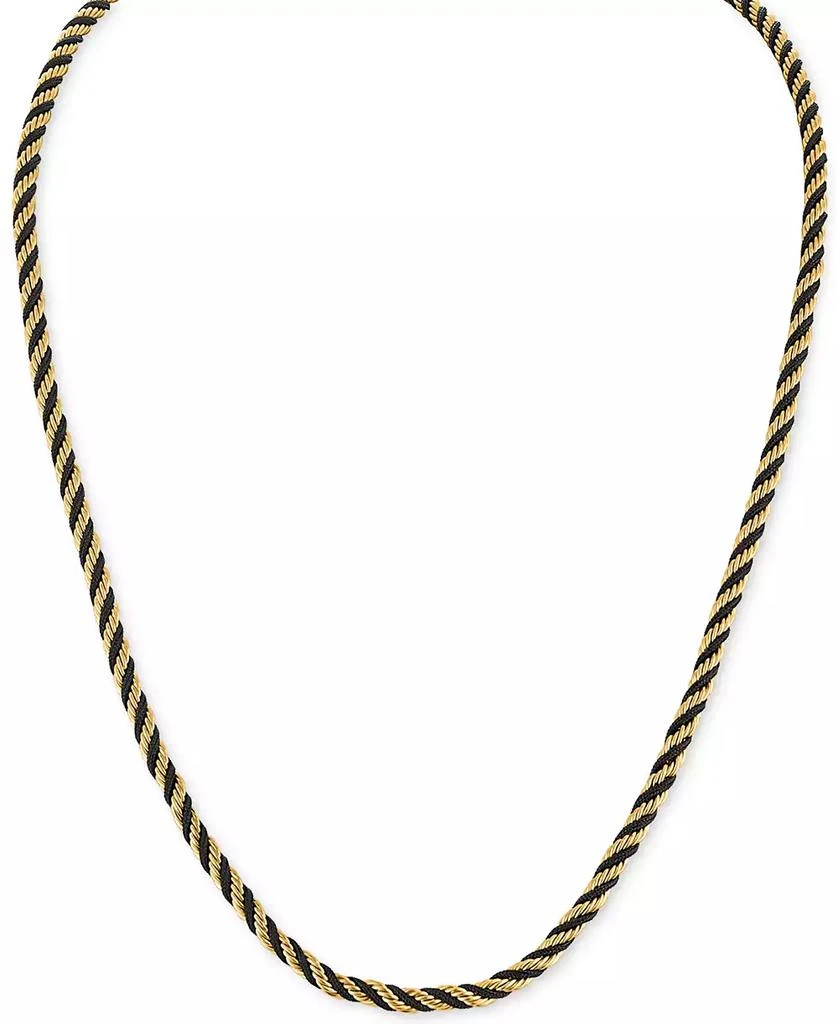 Esquire Men's Jewelry Black Cord Intertwined Rope Link 22" Chain Necklace in Gold-Tone Ion-Plated Stainless Steel, Exclusively at Macy's 1