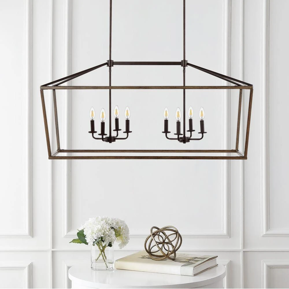 JONATHAN Y Oriana 46" 8-Light Iron Farmhouse Industrial Lantern LED Pendant 5