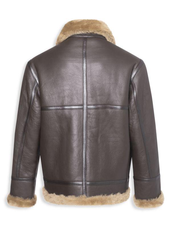 WOLFIE FURS Sheepskin & Shearling Trim Moto Jacket