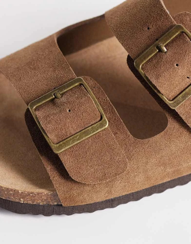 ASOS ASOS DESIGN two strap sandals with cork sole in mole bonded suede 3