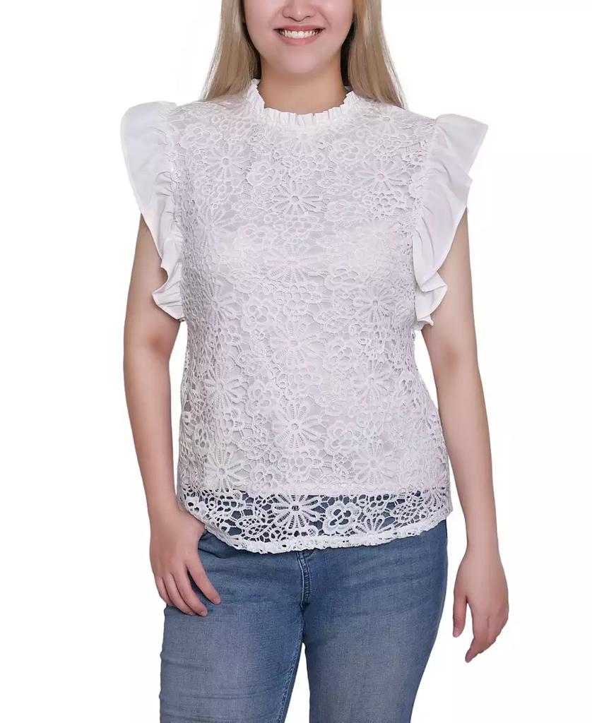 NY Collection Women's Flutter Sleeve Lace Top