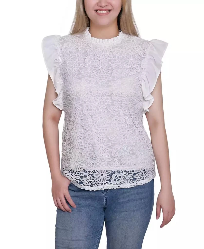 NY Collection Women's Flutter Sleeve Lace Top 1