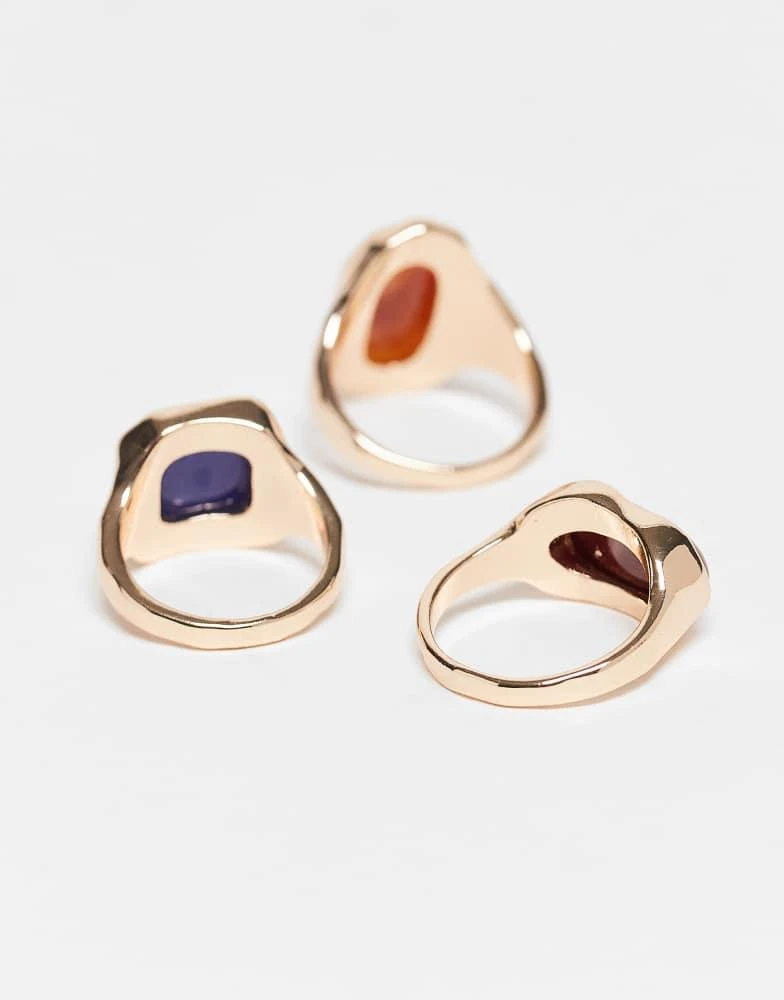 ASOS ASOS DESIGN pack of 3 mixed faux semi precious stone rings in gold tone 3