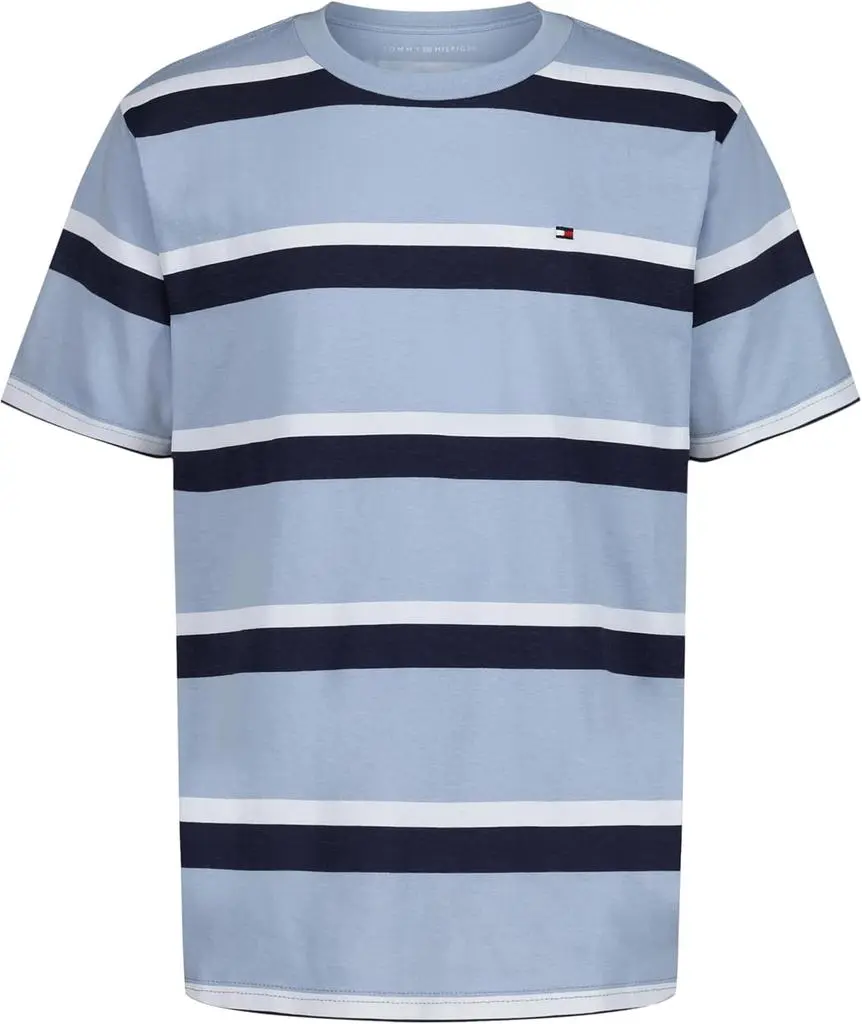 Tommy Hilfiger Tommy Hilfiger Boys Short Sleeve Striped Crew Neck T-Shirt, Soft, Comfortable, Relaxed Fit