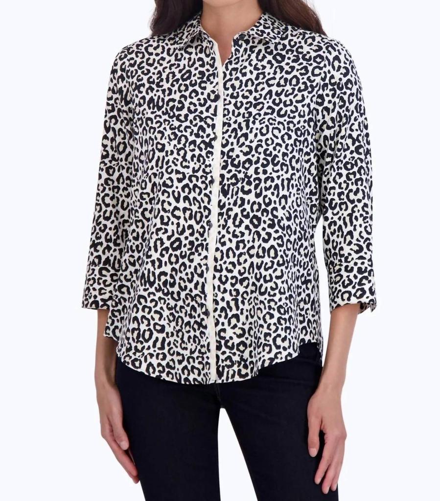 FOXCROFT Foxcroft - Charlie 3/4 Sleeve Leopard Blouse