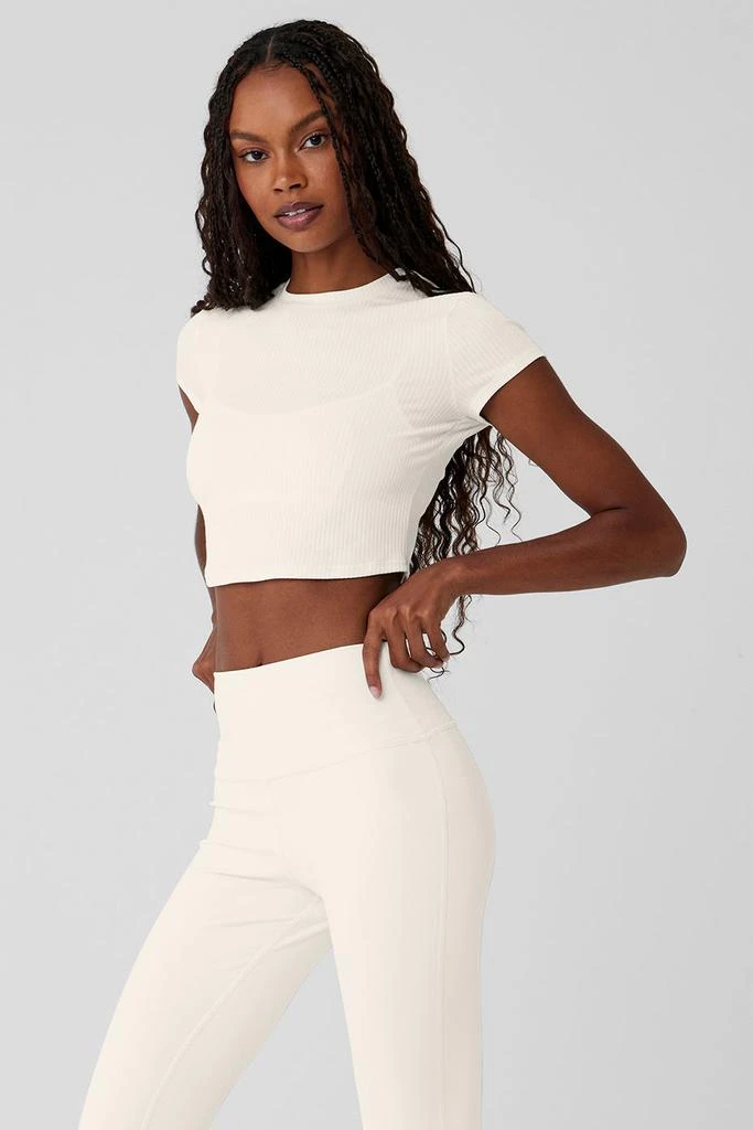 Alo Ribbed Sea Coast Cropped Short Sleeve Tee - Ivory 3