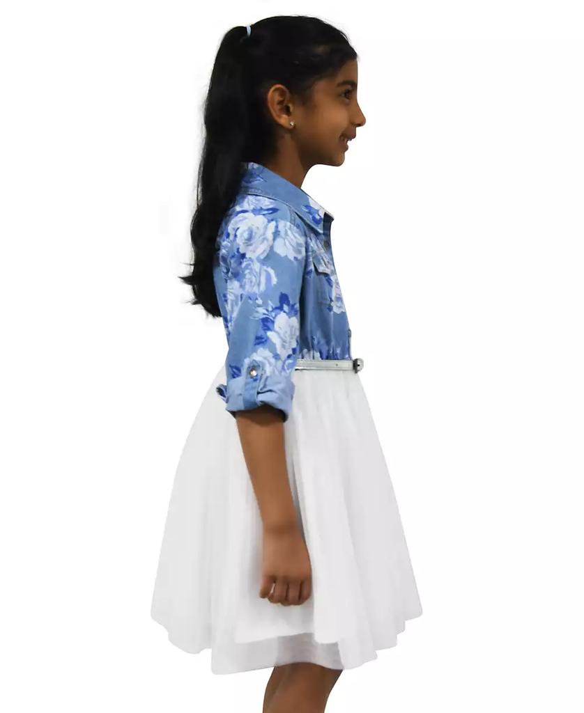 Pink & Violet Toddler & Little Girls Floral-Print Denim Tutu Dress