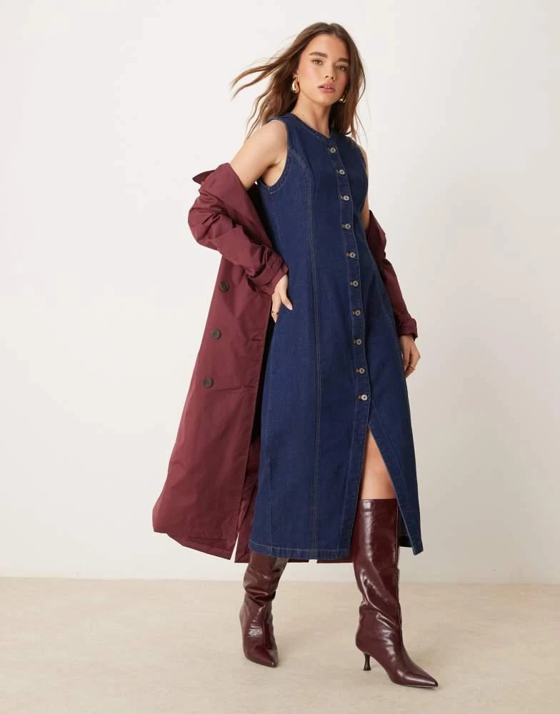Abercrombie & Fitch Abercrombie & Fitch denim button through sleeveless midi dress in dark denim 1