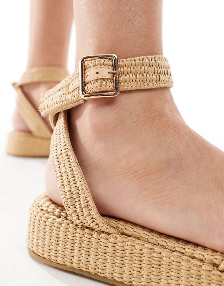 Truffle Collection Truffle Collection wide fit raffia ankle strap sandal in natural 3