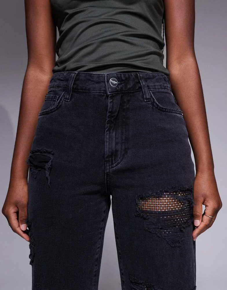 River Island River Island embellished super distressed straight leg jean in black 5