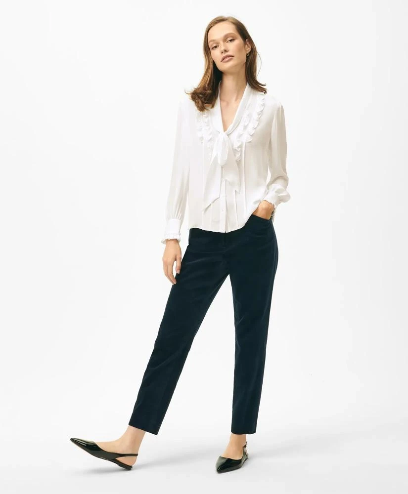Brooks Brothers Ruffle Placket Tie-Neck Blouse in Georgette Silk 1