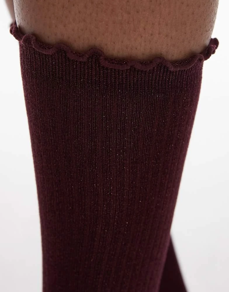 & Other Stories & Other Stories glitter frill socks in burgundy 3