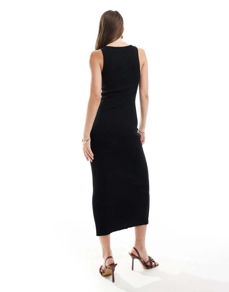 Mango Mango knitted ribbed midi dress in black 4