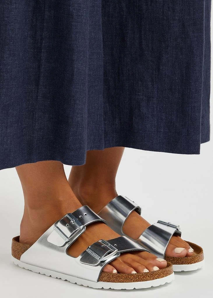 Birkenstock Arizona metallic silver leather sliders 5