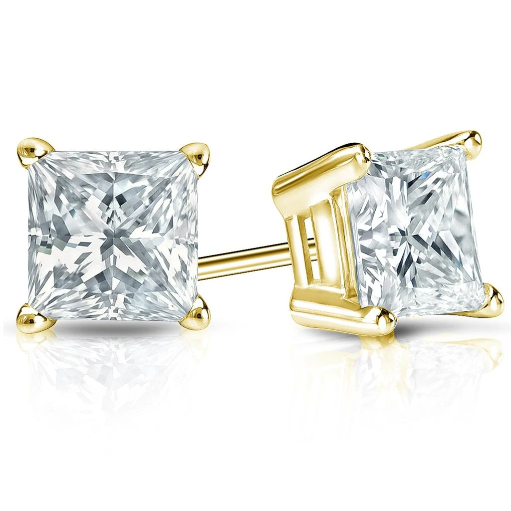 Sabrina Designs Lab Grown Diamonds 14K Gold Lab Grown Diamond Princess 4-Prong Basket Stud Earrings 2.50ct