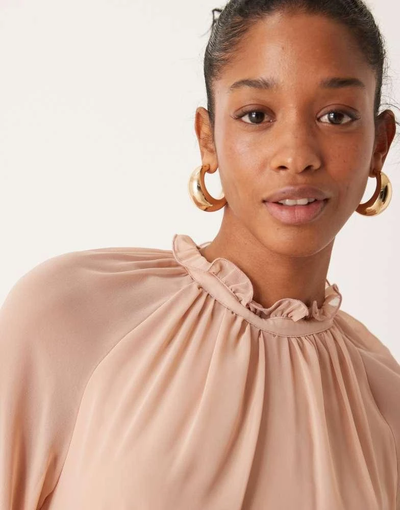 New Look New Look ruffle high neck mini dress in pale pink 4