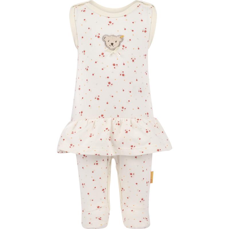 Steiff Floral print ruffled onesie and long sleeved tee set in white