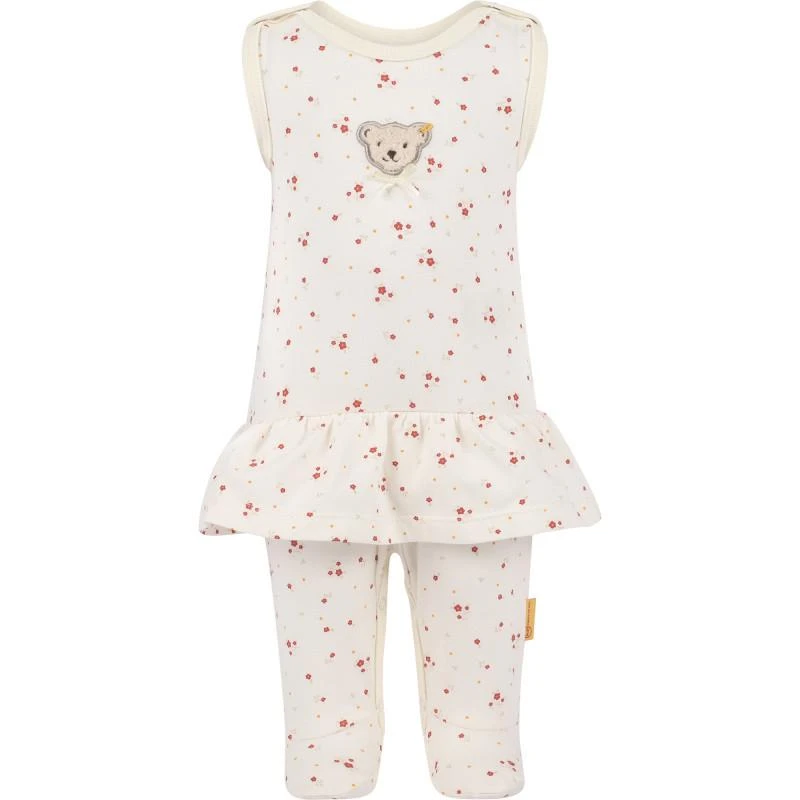 Steiff Floral print ruffled onesie and long sleeved tee set in white 2