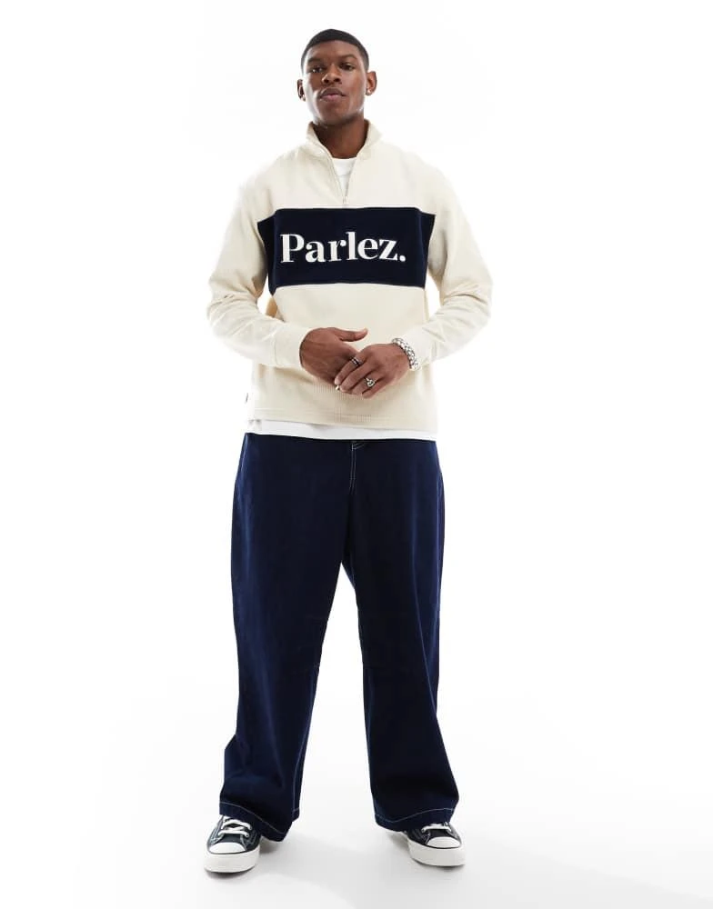 Parlez Parlez Inwood quarter-zip colour block rib sweatshirt in multi 2