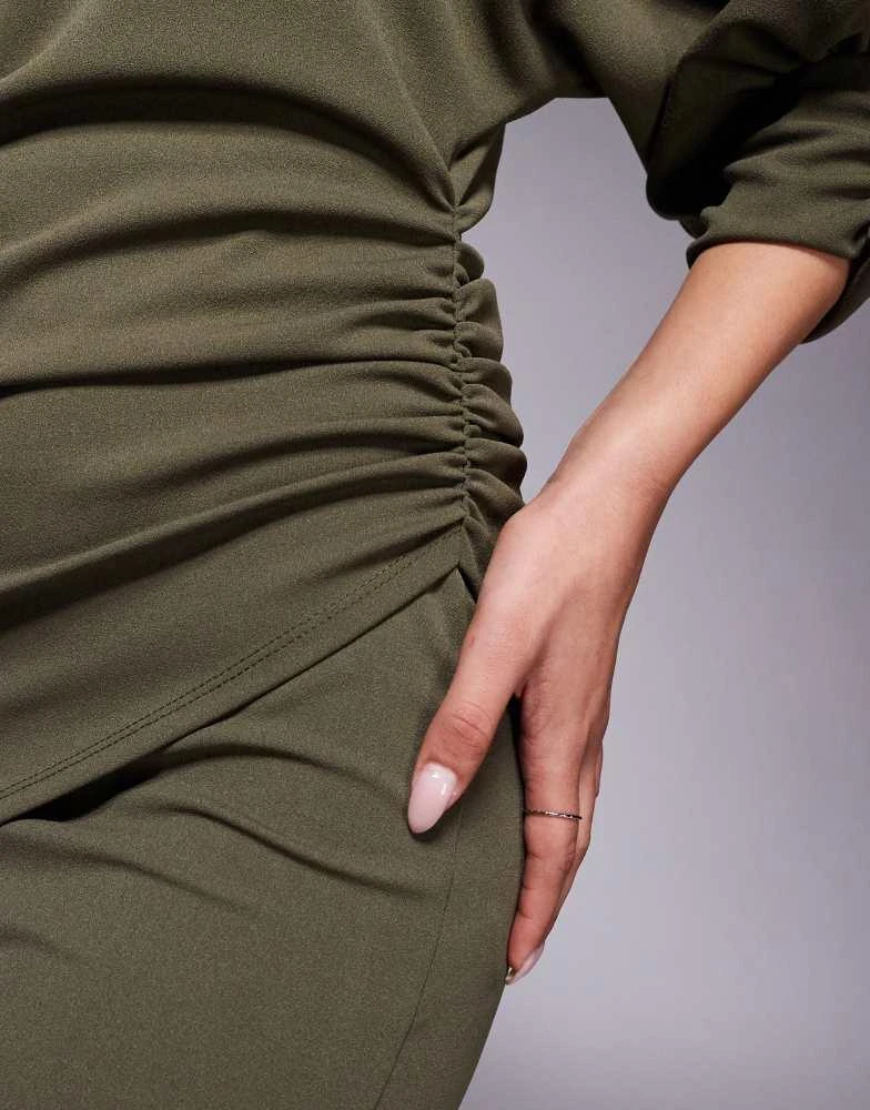 ASOS ASOS DESIGN slash shoulder wrap skirt mini dress in khaki 4