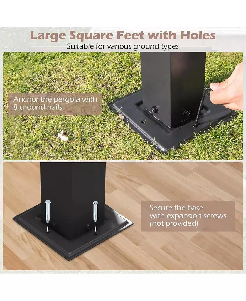 Mecale 10 x 10 ft Flat Top Pergola with Retractable Canopy for Garden Pool Porch and Backyard 6