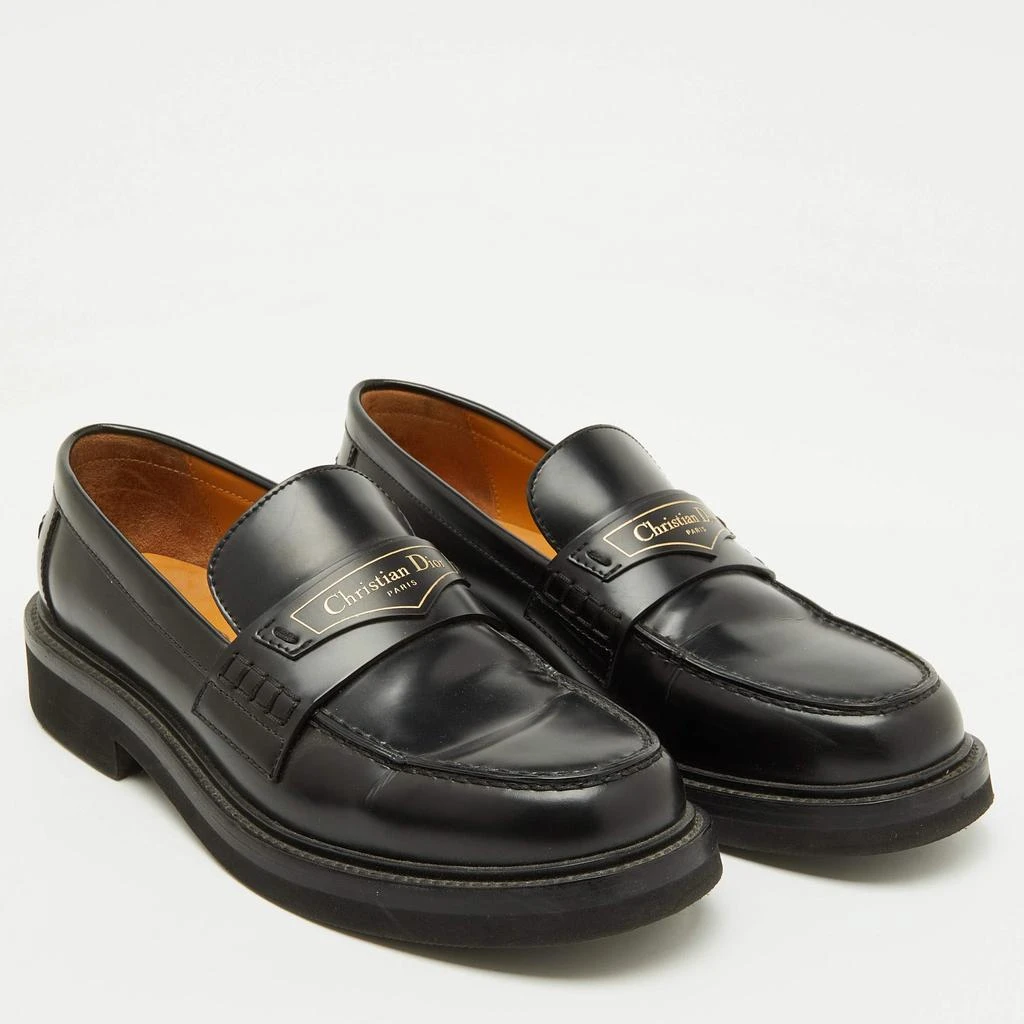 Dior Dior Black Brushed Leather Boy Platform Slip On Loafers Size 37 4