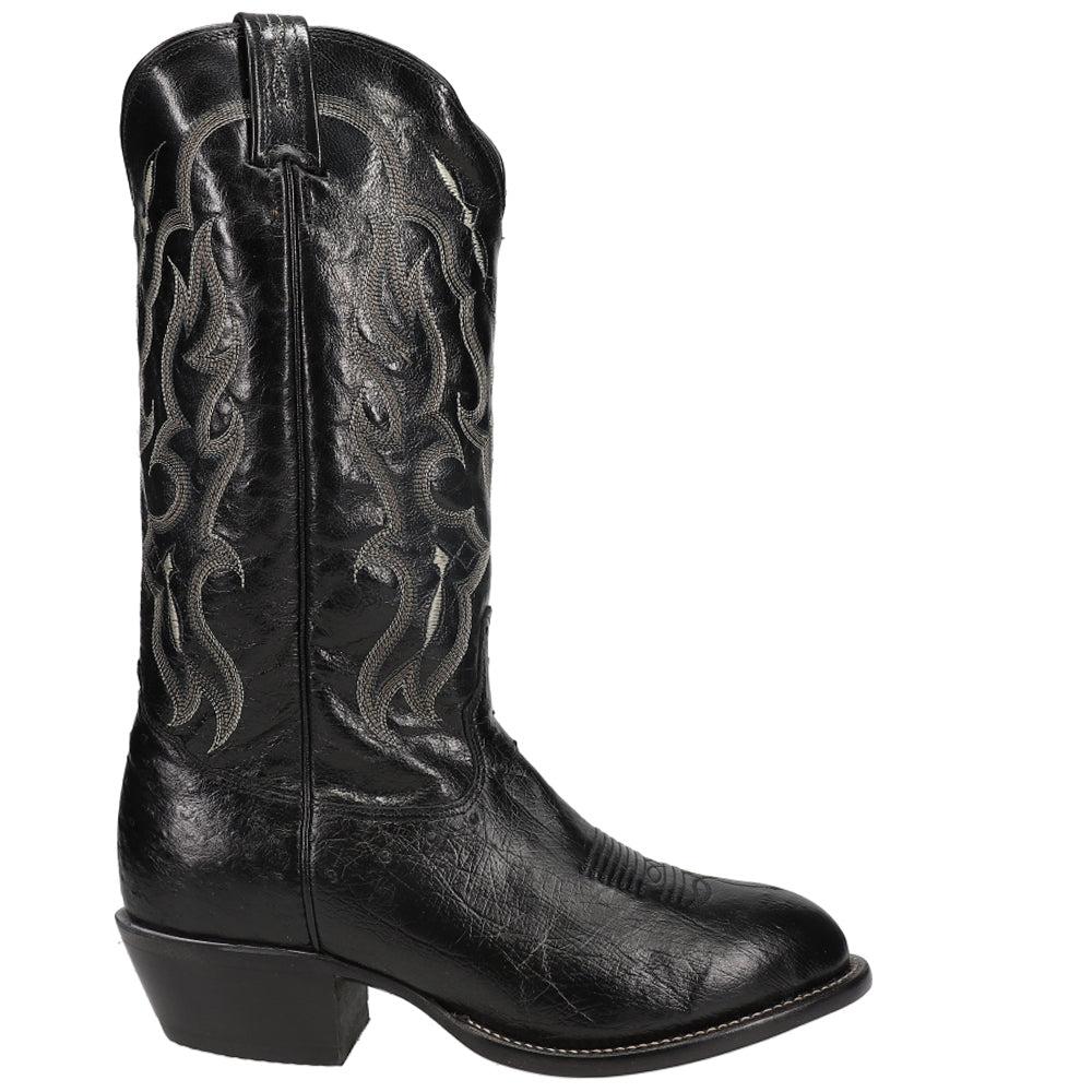 Tony Lama Bonham 13 Inch Smooth Ostrich Embroidered Round Toe Pull On Cowboy Boots