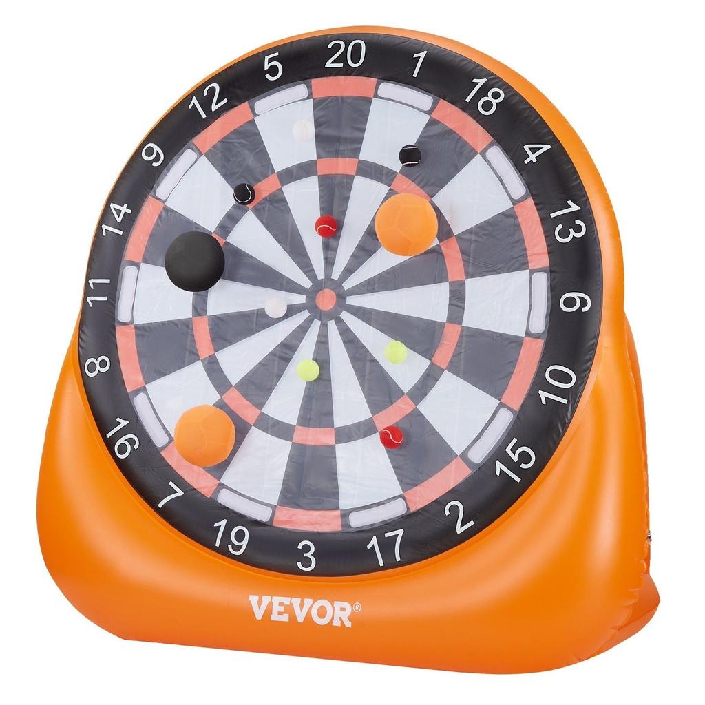 OUTDOOR SPRITZ Inflatable Soccer Dart Board over 6 ft with 4 Kick Balls 12 Tennis Pump