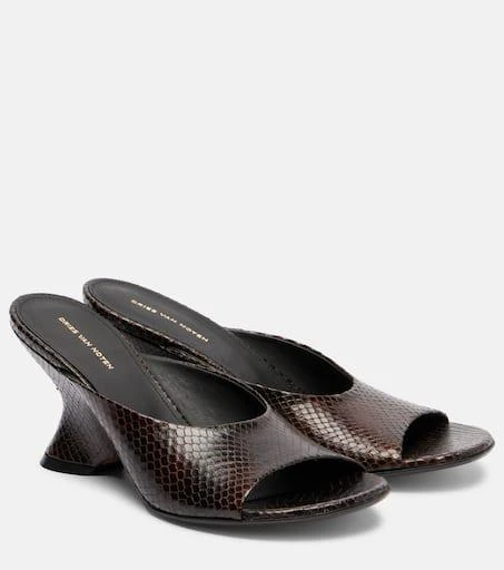 Dries Van Noten 75 snake-effect leather wedge mules 1
