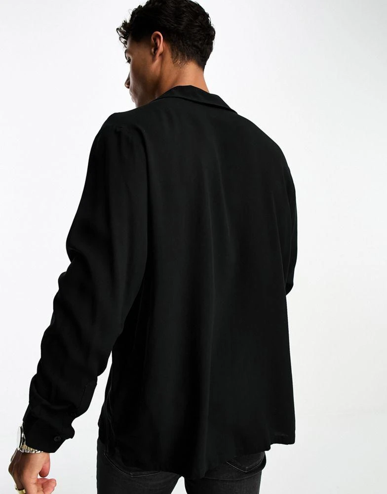 ASOS ASOS DESIGN fit viscose shirt with deep revere collar in black 3