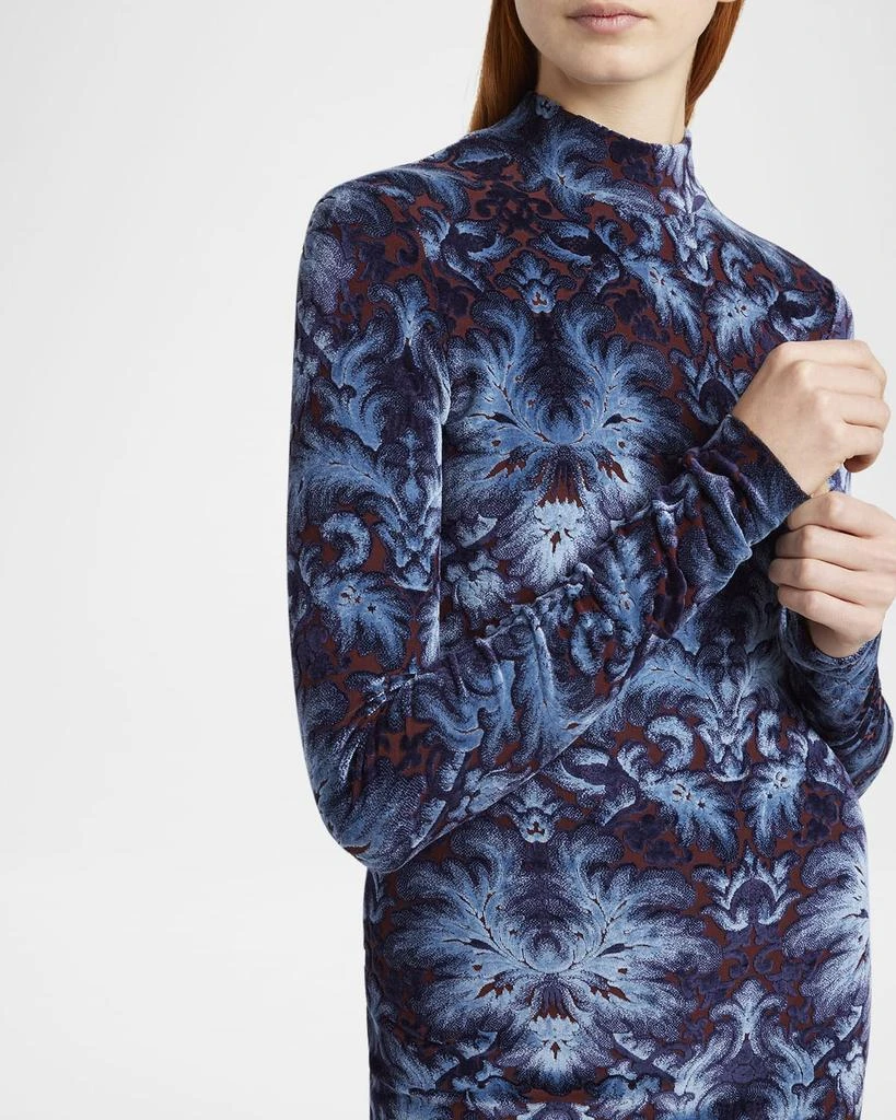 etro long sleeve dress Etro, Long Burnout Velvet Dress With Floral Paisley Motif, Woman, Gold, Size 48