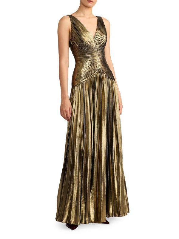 Zac Posen Pleated Metallic Chiffon Gown 3