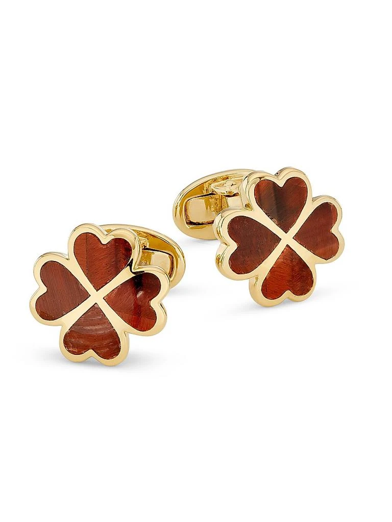 Jan Leslie 18K-Yellow-Gold Vermeil & Red Tiger's Eye 4-Leaf Clover Cufflinks 1