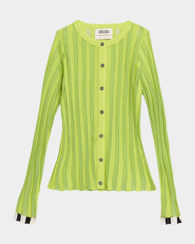 CHRISTOPHER JOHN ROGERS Pleated Knit Crewneck Cardigan