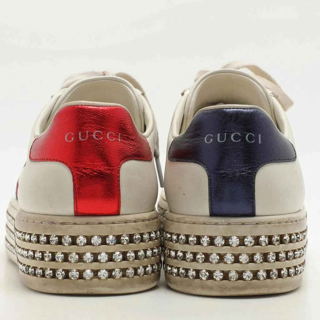 Gucci Gucci White Leather And Bee Web Detail New Ace Crystal Embellished Platform Sneakers Size 37 5