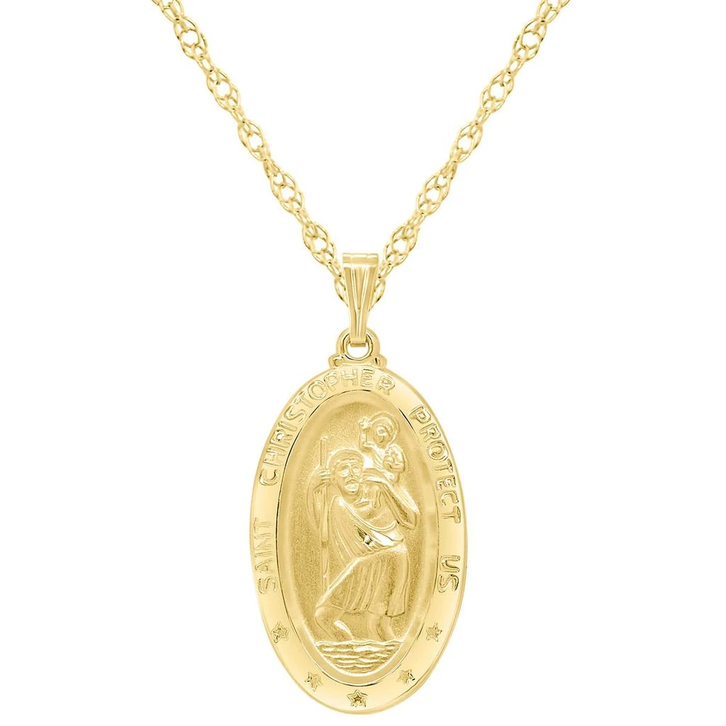 Glistening Jewels Sterling Silver Saint Christopher Oval Medallion Pendant Necklace