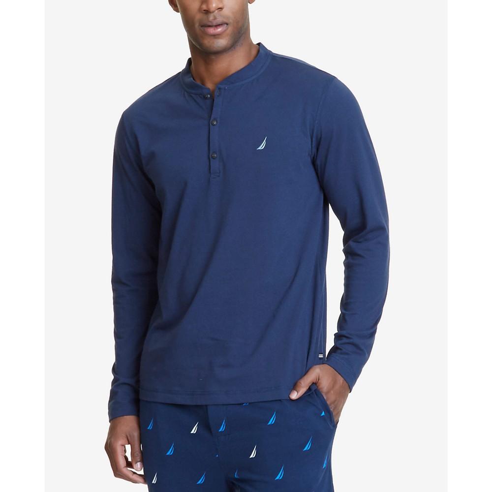 Nautica Men's Soft, Breathable Long Sleeve Henley Pajama Shirt