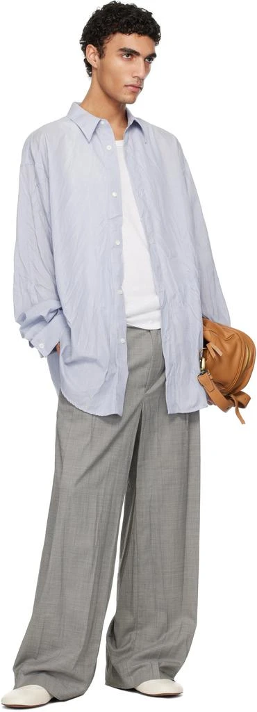 Hed Mayner Blue & White Crinkled Poplin Shirt 4