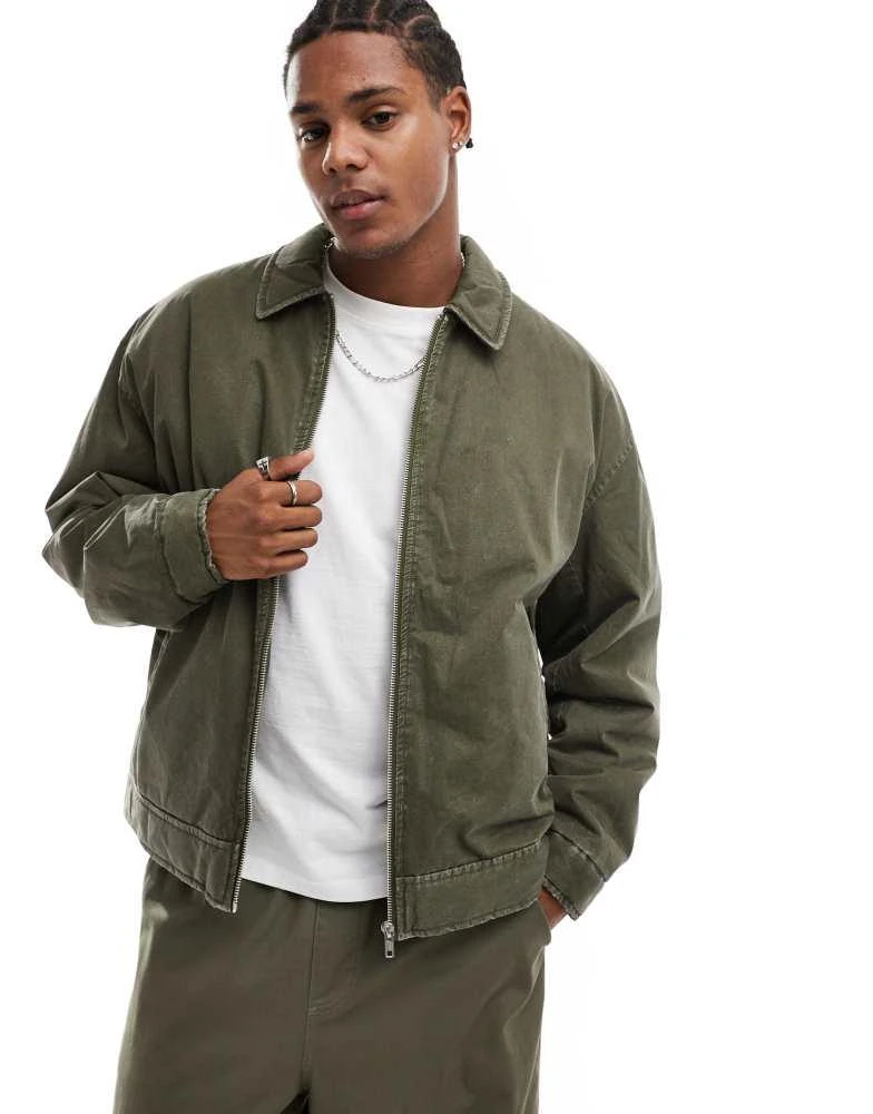 ASOS ASOS DESIGN oversized harrington jacket in washed khaki 1